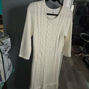 New York & Company Cream Long Sleeve Knit Dress